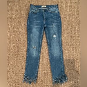 We The Free Blue Ankle Cropped Jeans with Distressed Details